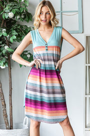 Heimish Full Size Striped Sleeveless V Neck Dress