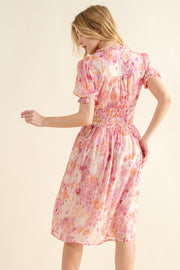 And The Why Full Size Smocked Waist Printed Midi Dress