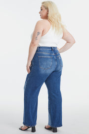 BAYEAS Full Size High Waist Two-Tones Patched Wide Leg Jeans