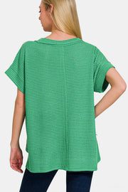 Zenana Waffle Exposed-Seam Short Sleeve T-Shirt