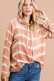 BiBi Tie Dye Stripe Terry Drawstring Hoodie With Leopard