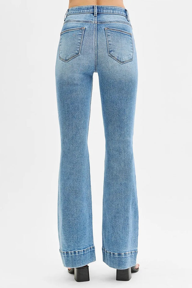 RISEN Full Size Tummy Control Elastic Band High Rise Flare Jeans Plus Size
