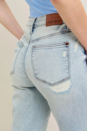 Judy Blue Full Size Mr Repair Stitch Detail Destroy Single Cuff Bf Jeans Plus Size