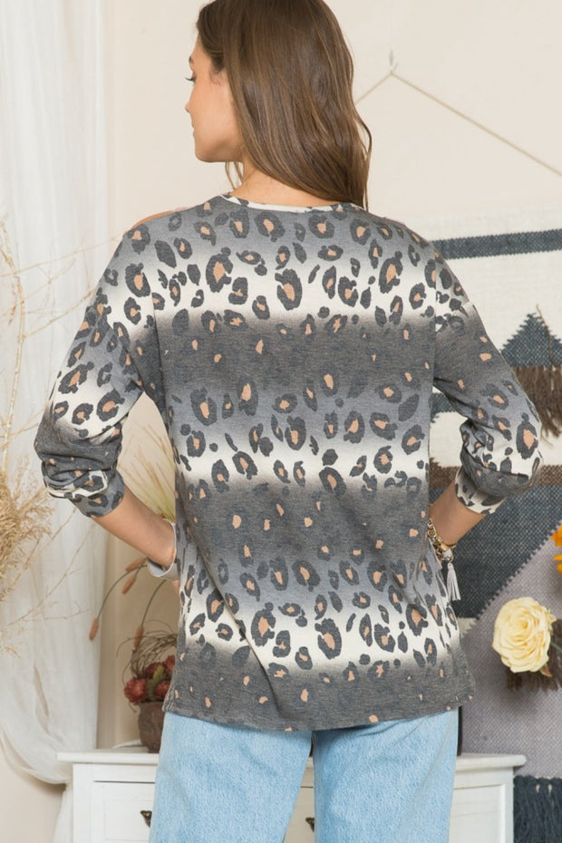 Celeste Full Size Leopard Long Sleeve T-Shirt with Braided Strap
