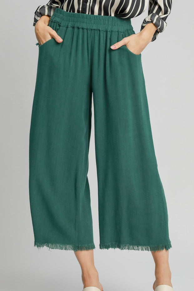 Umgee Full Size Linen Blend Elastic Waistband Wide Leg Pants Plus Size