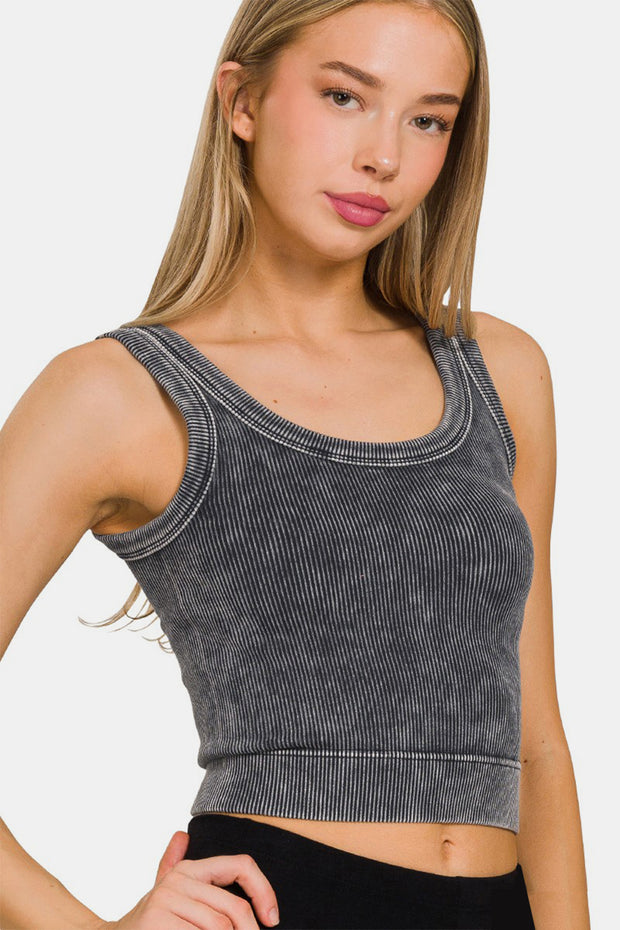 Zenana Washed Scoop Neck Wide Strap Tank - Spicy and Sexy
