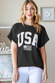 Heimish Full Size USA Graphic Short Sleeve Ribbed Top