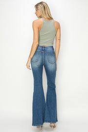 RISEN Full Size High Rise Front Seam Detailed Flare Jeans
