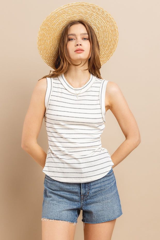 Ces Femme Striped Round Neck Tank - Spicy and Sexy