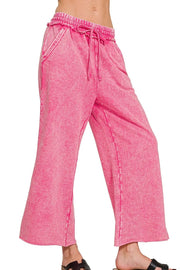 Zenana Washed French Terry Palazzo With Pockets