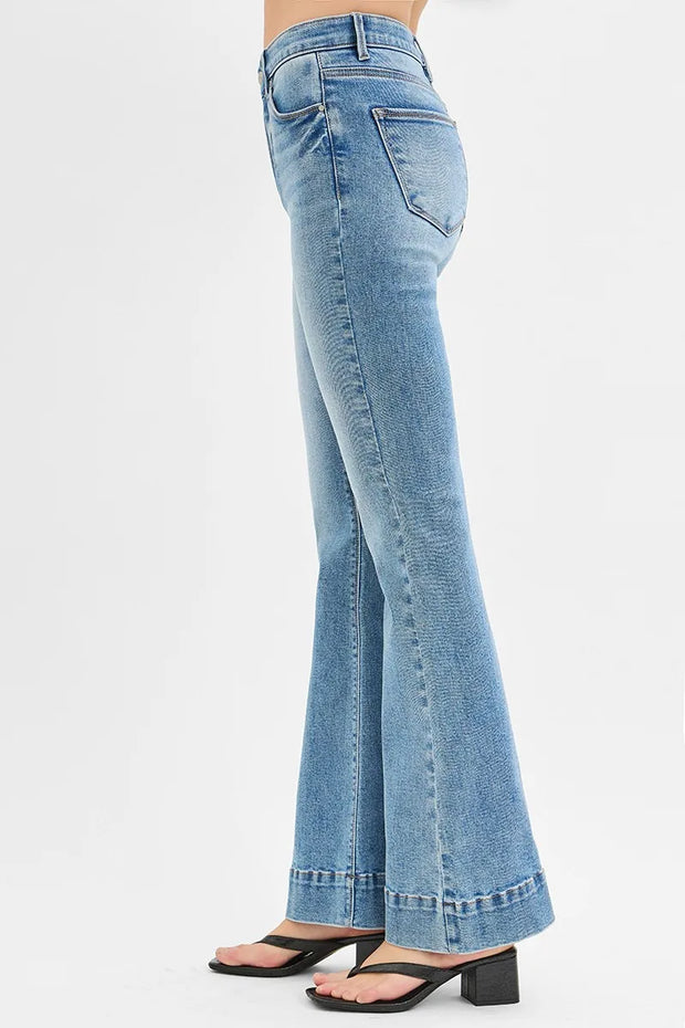 RISEN Full Size Tummy Control Elastic Band High Rise Flare Jeans Plus Size