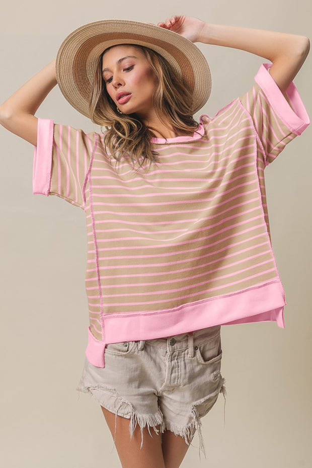 BiBi Exposed Seam Stripe Contrast T-Shirt