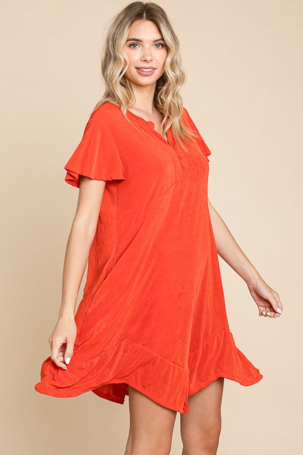 Culture Code Full Size Short Sleeve Ruffled Asymmetric Hem Dress