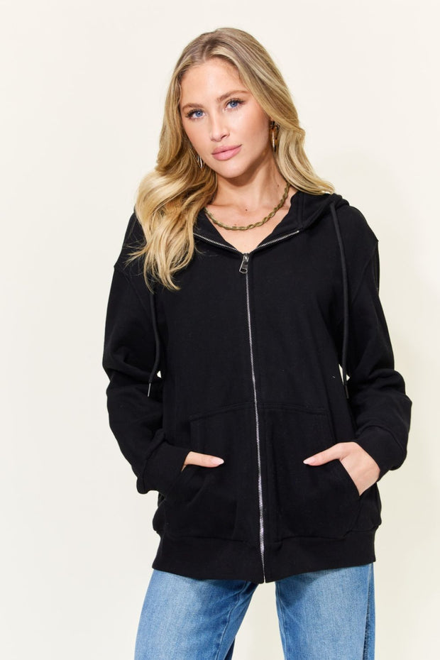 Simply Love Full Size NOT IN THE MOOD Graphic Zip-Up Hoodie with Pockets