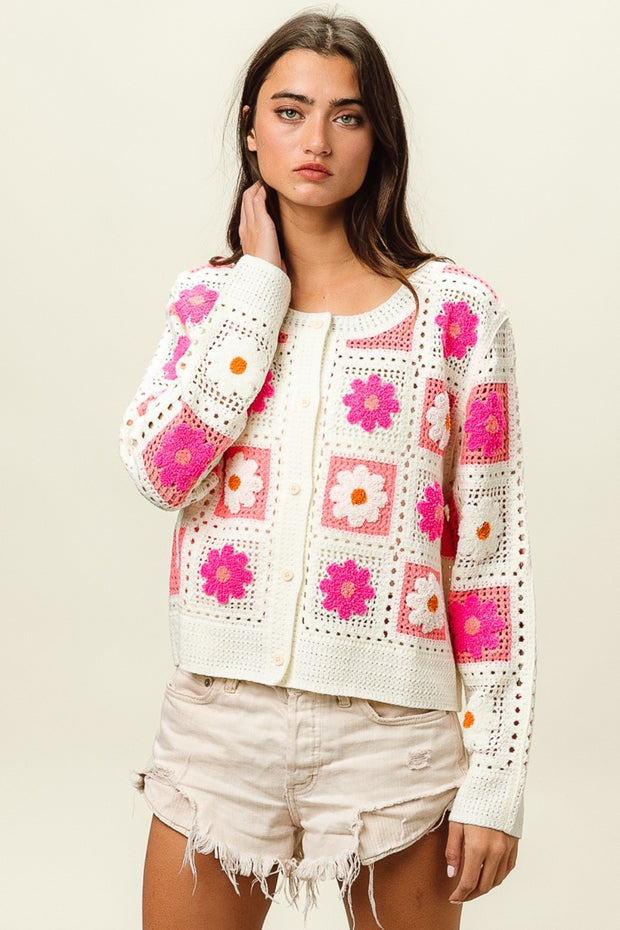 BiBi Flower Crochet Lace Button Up Cardigan
