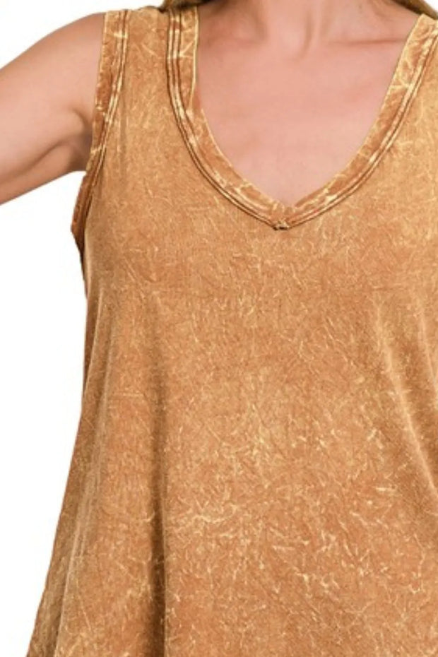 Zenana Crinkle Washed V-neck Sleeveless Top