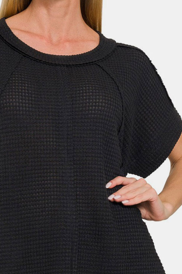 Zenana Waffle Exposed-Seam Short Sleeve T-Shirt