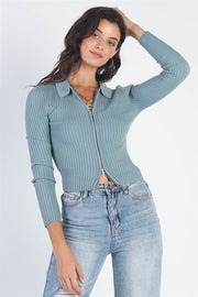 ACTIVE USA Ribbed Zip Up Cropped Cardigan