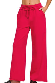Zenana Fleece Exposed Seam Wide Leg Sweatpants