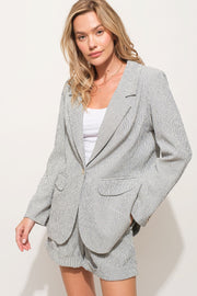 And The Why Navy Pin Stripe Plisse Blazer