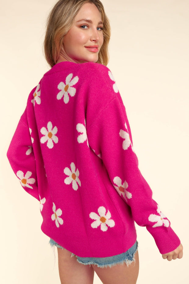Haptics Full Size Daisy Floral Button Down Long Sleeve Cardigan