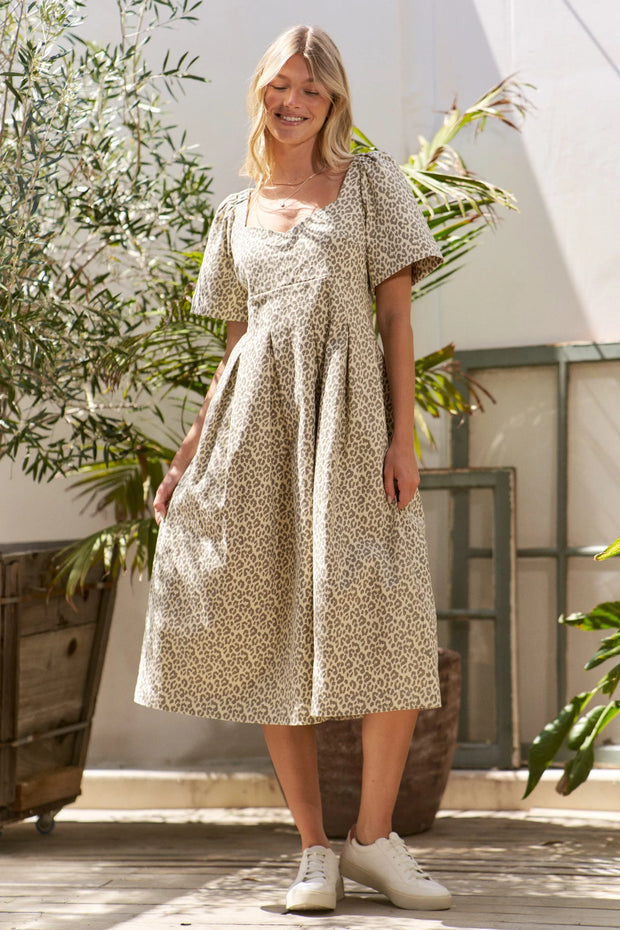 Jade By Jane Leopard Print Bell Sleeve Midi Dress