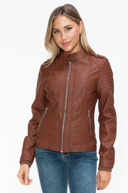 Snobbish PU Leather Biker Jacket with Side Zip Pockets