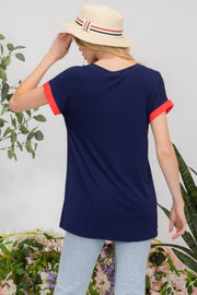 Celeste Full Size Color Block Round Neck Short Sleeve T-Shirt