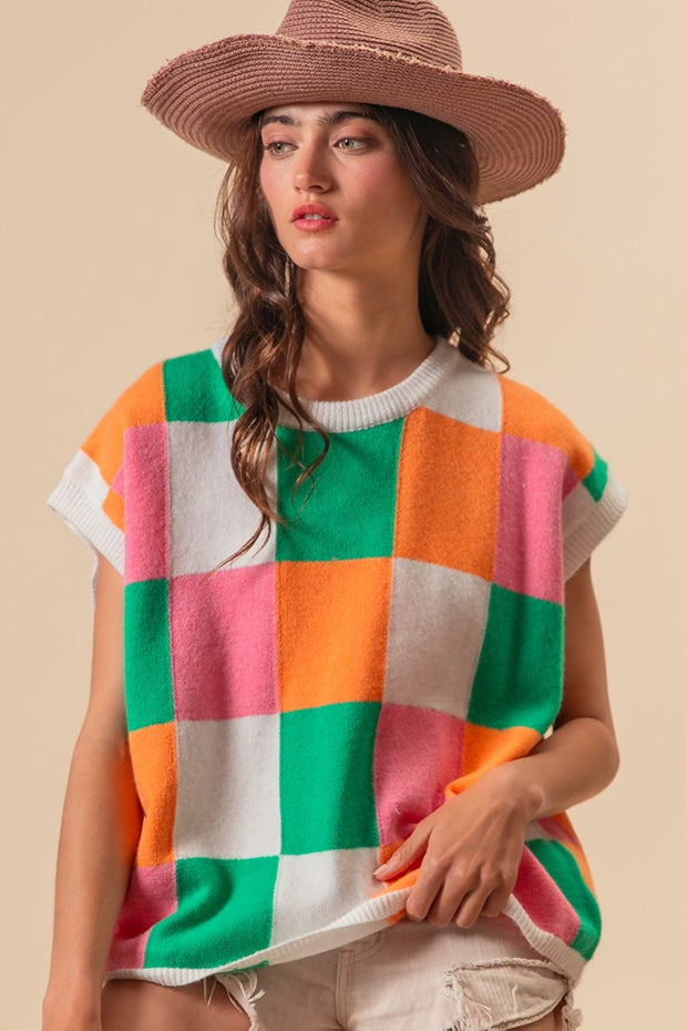 BiBi Color Block Checkered Sweater Vest