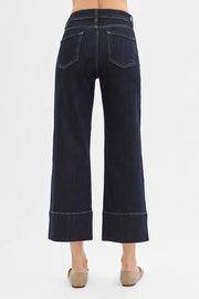 RISEN Tummy Control High Rise Crop Wide Seam Detailed Jeans