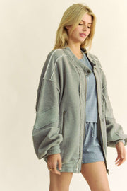 Davi & Dani Exposed Seam Zip Up Dropped Shoulder Jacket