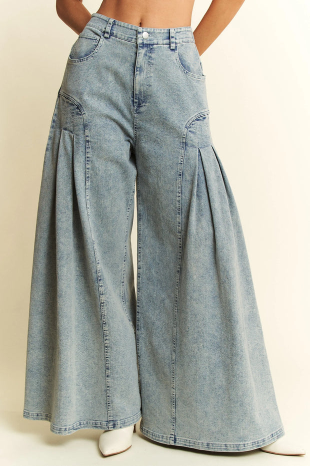 Jade By Jane High-Waist Pleated Wide Leg Jeans