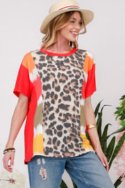 Celeste Full Size Leopard Color Block T-Shirt