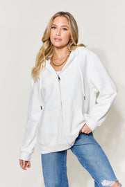 Simply Love Full Size Letter Graphic Zip-Up Hoodie with Pockets
