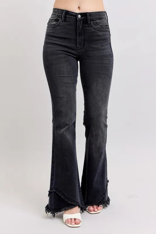 Judy Blue Full Size High Waist Flare With Mock Fray Tulip Hem Plus Size