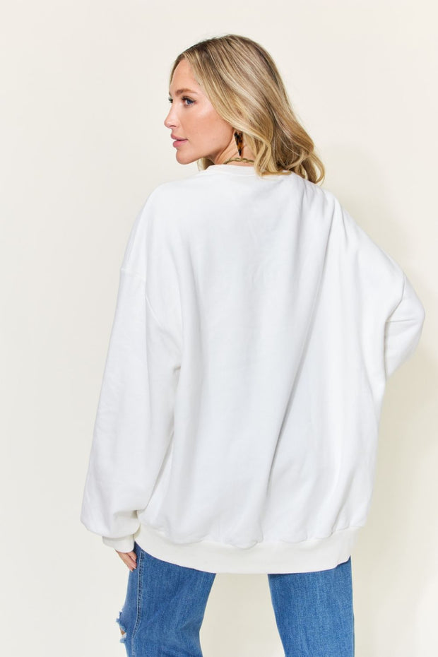 Simply Love Full Size FEAR LESS Graphic Drop Shoulder Oversized Sweatshirt