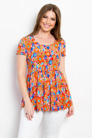 Be Stage Full Size Floral Short Sleeve Babydoll Top