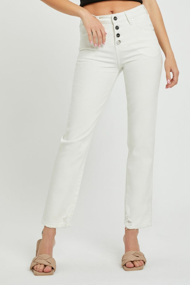 RISEN Full Size Mid-Rise Tummy Control Straight Jeans - Spicy and Sexy