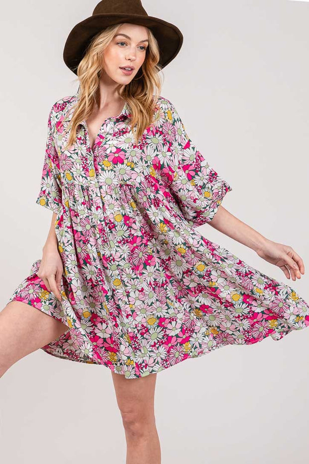 SAGE + FIG Floral Button Down Mini Shirt Dress