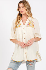 SAGE + FIG Full Size Floral Detail Button Up Short Sleeve Shirt
