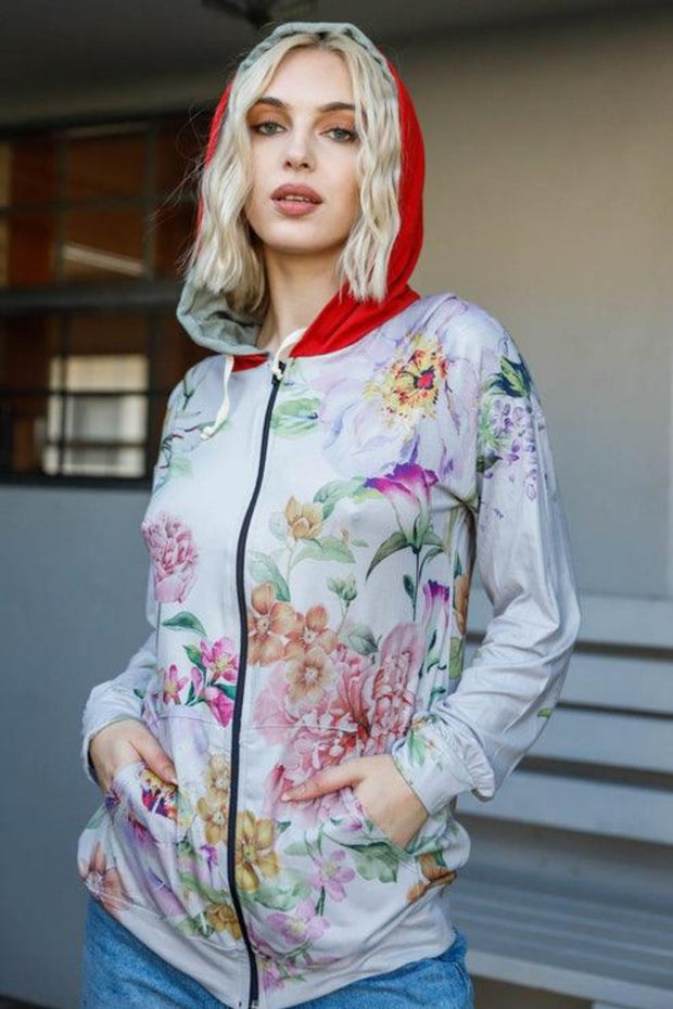 Tasha Apparel Full Size Floral Zip Up Hoodie - Spicy and Sexy