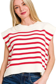 Zenana Oversized Crew Neck Stripe Sweater Vest