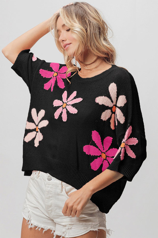 BiBi Floral Pattern Cropped Sweater