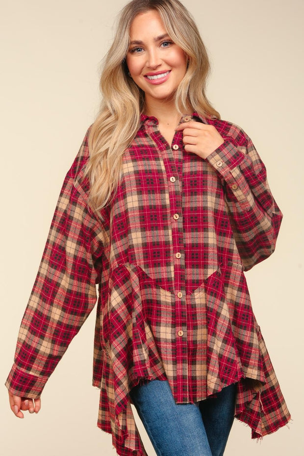 Haptics Plaid Button Down Sharkbite Shirt