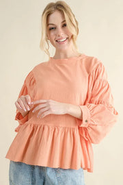 And The Why Loose Fit Tiered Raw Edge Hem Blouse