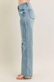 Judy Blue Full Size Hw Destroy & Knee Patch Straight Jeans Plus Size