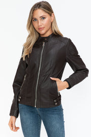 Snobbish Faux Leather Biker Jacket with Side Zip Pockets