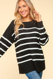 Haptics Full Size Striped Contrast Side Slit Sweater