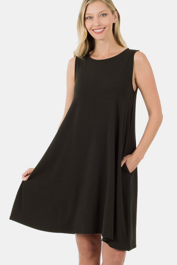 Zenana Full Size Sleeveless Flared Dress with Side Pockets - Spicy and Sexy