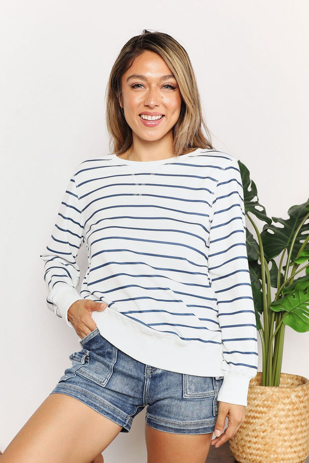 Double Take Striped Long Sleeve Round Neck Top - Spicy and Sexy